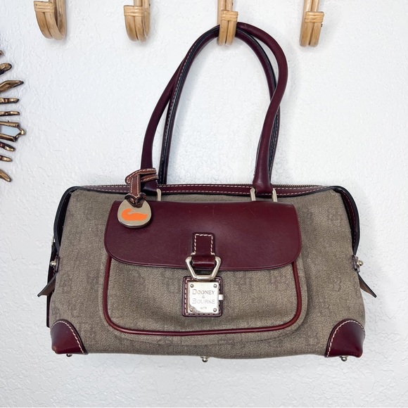 Dooney & Bourke Leather Trim Y2K Canvas Satchel Bag - Picture 1 of 11